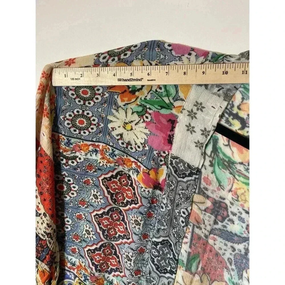 Anthropology Saachi Floral Print Long Open Front Ruana Orange Multicolor - Picture 8 of 10